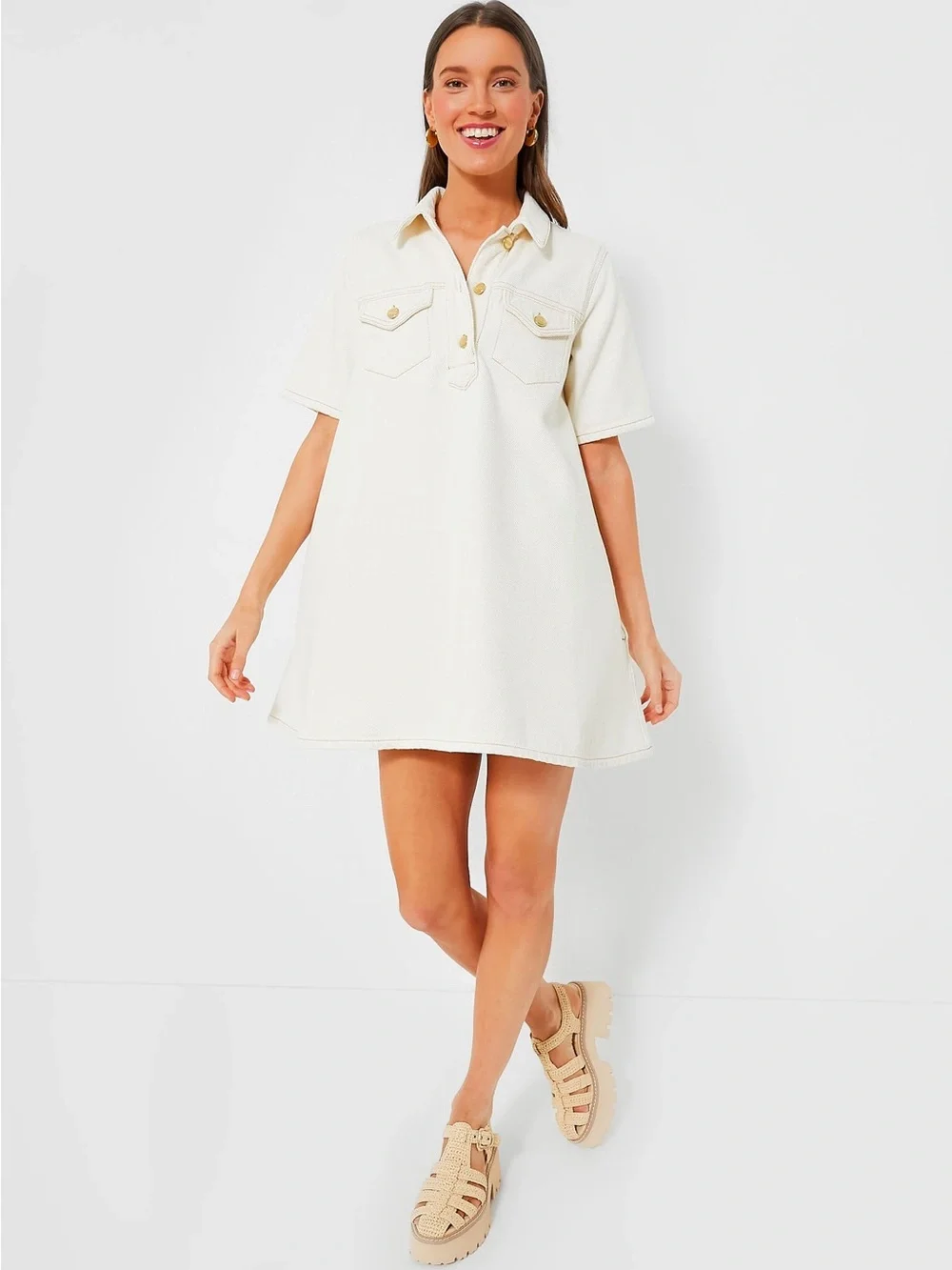 GANNI Egret Heavy Denim Mini Dress EU36